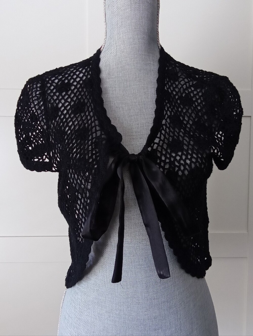 JohnPaulRichard Black Crochet Tie-Front Bolero Shrug